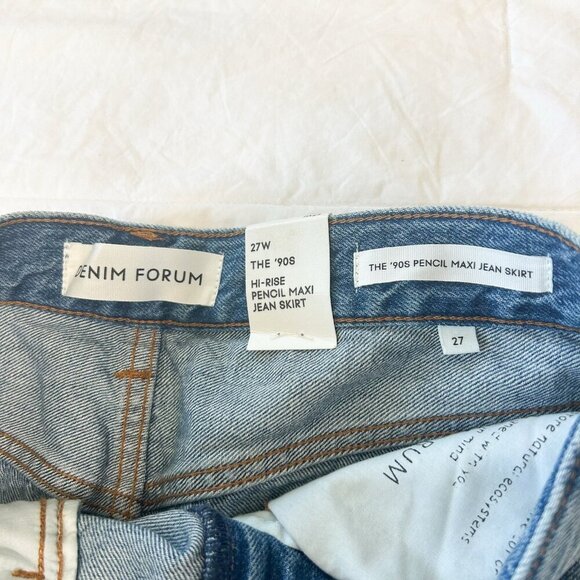 NWT Aritzia Denim Forum ’90s High Rise Pencil Maxi Jean Skirt Slit Blue Size 27 - Picture 5 of 10